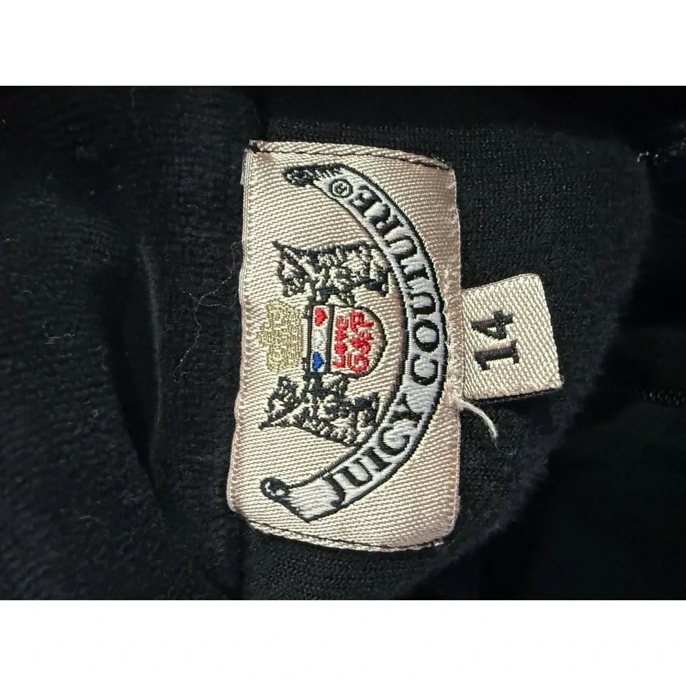 Juicy‎ Couture Girls Black Velour Zip Up Track Jacket Mock Neck Size 14 Vintage